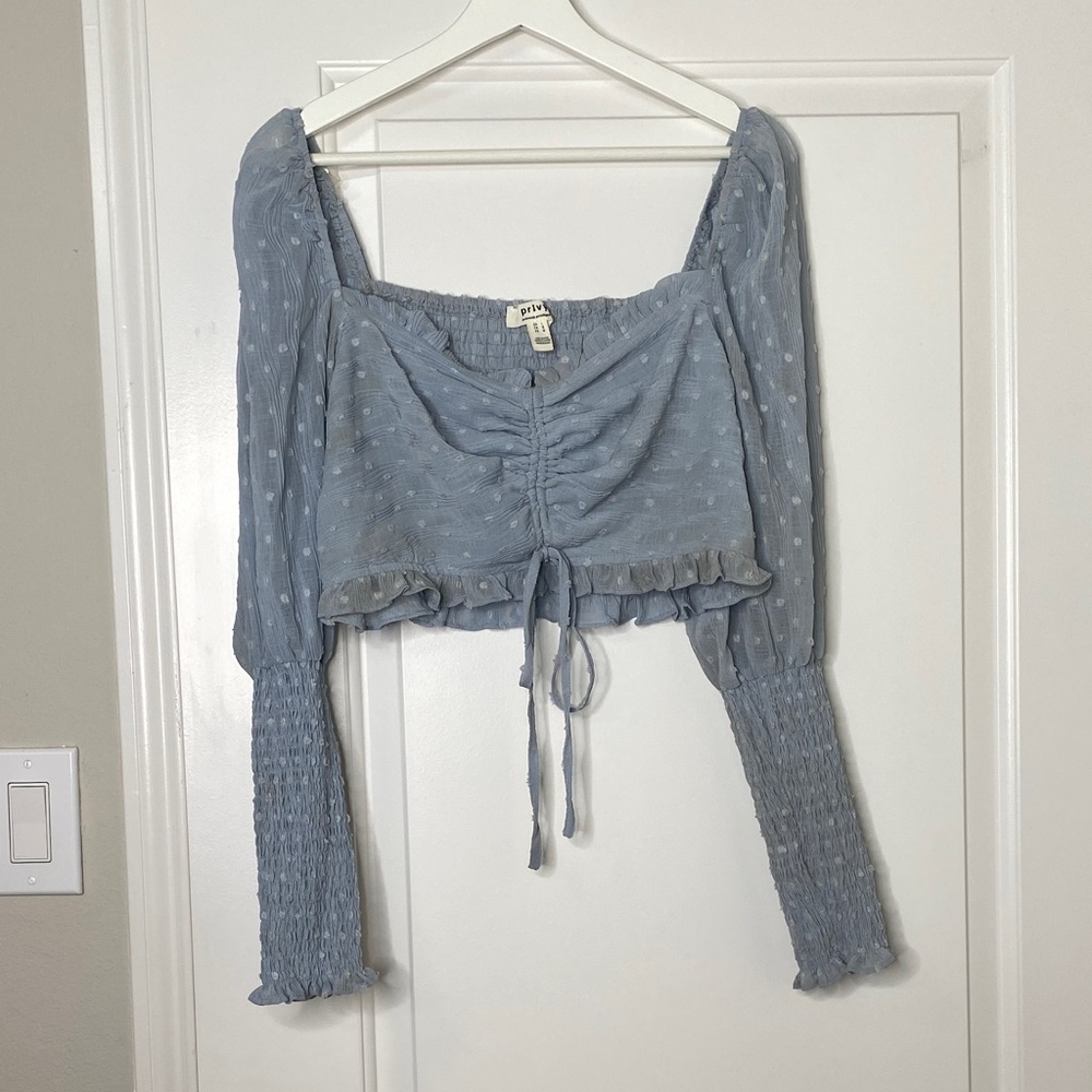 Privy Light Blue Smocked Blouse